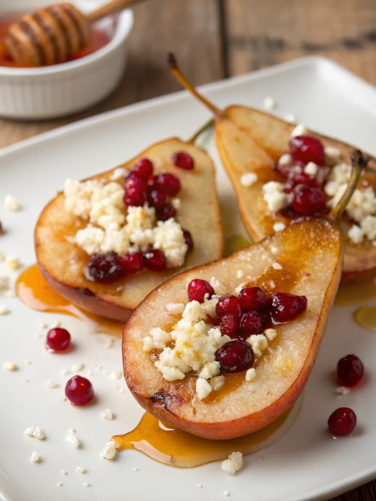 Baked Pears with Feta, Honey, and Cranberries