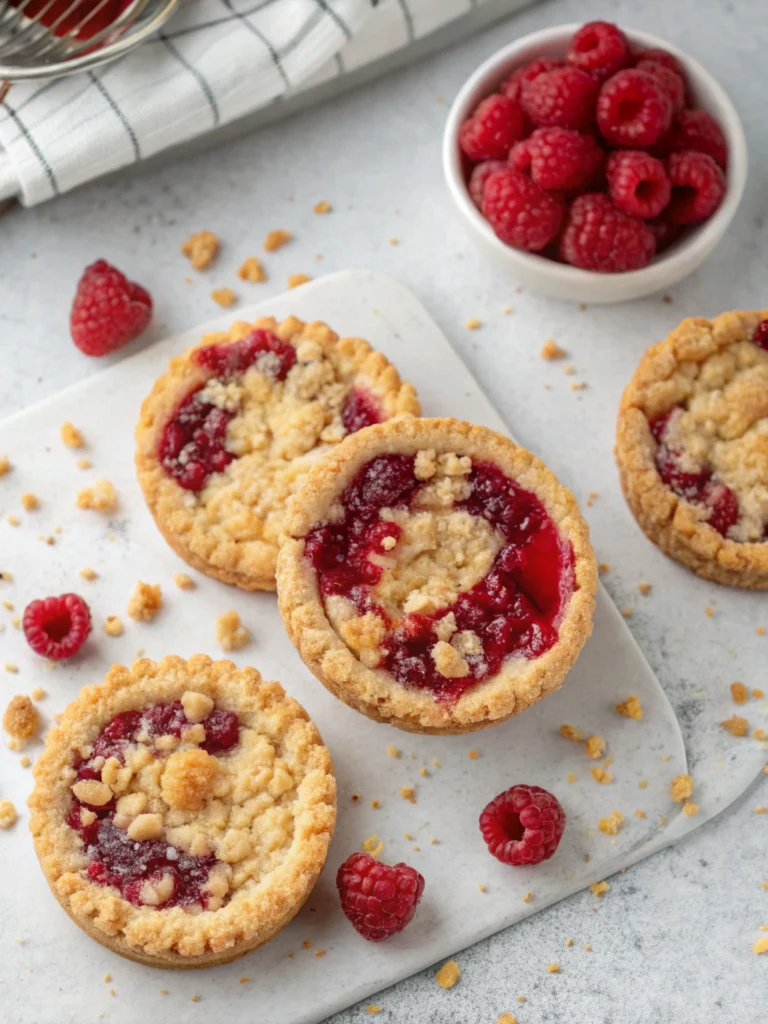 Buttery Raspberry Crumble Cookies with a Sweet Jam Filling