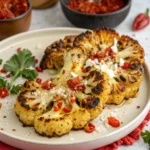 Charred cauliflower steaks with parmesan & chilli
