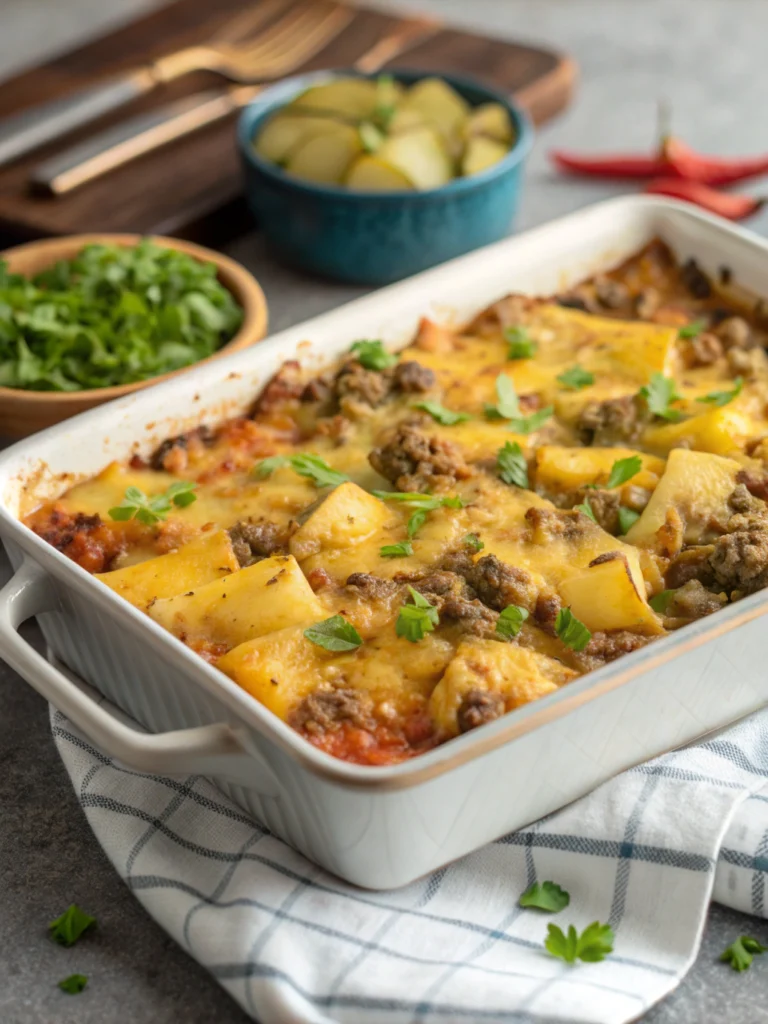 Cheesy Ground Beef & Potato Casserole (One-Pan Dinner!)