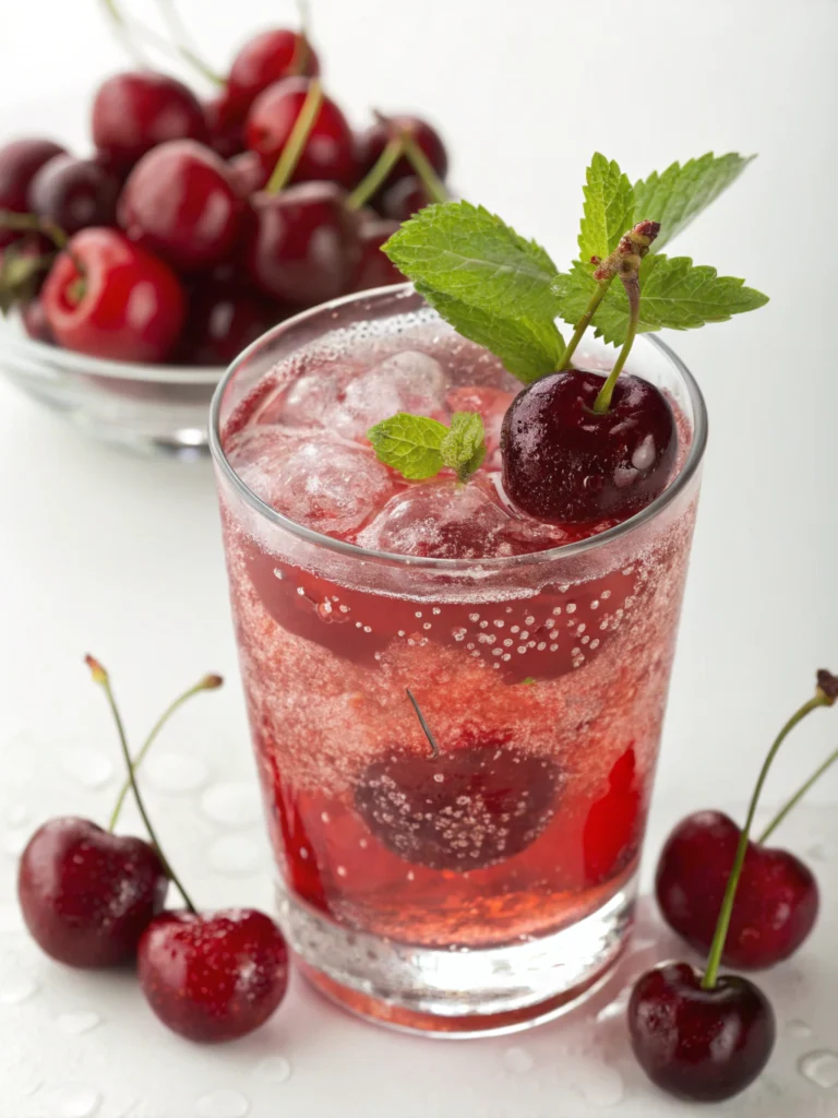 Cherry mocktail with tart cherry juice & sparkling water