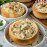Chicken Alfredo Garlic Bread Bowls