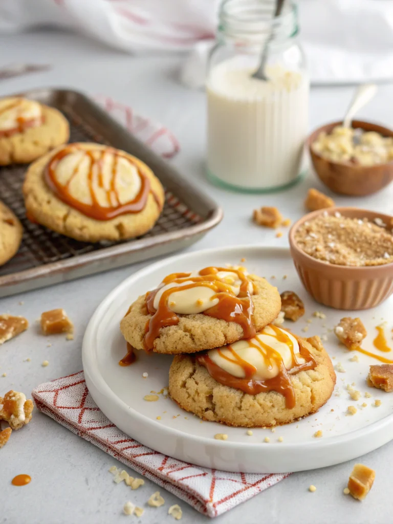 Copycat Crumbl Salted Caramel Cheesecake Cookies