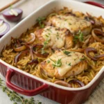 French Onion Chicken Orzo Casserole