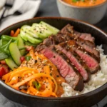Korean BBQ Steak Rice Bowls with Spicy Cream Sauce