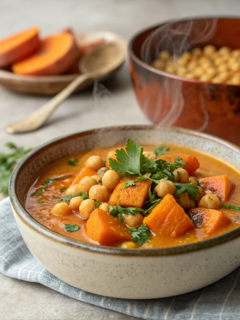 Moroccan Sweet Potato Soup with Chickpeas