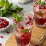 Non-alcoholic sparkling pomegranate drink with mint