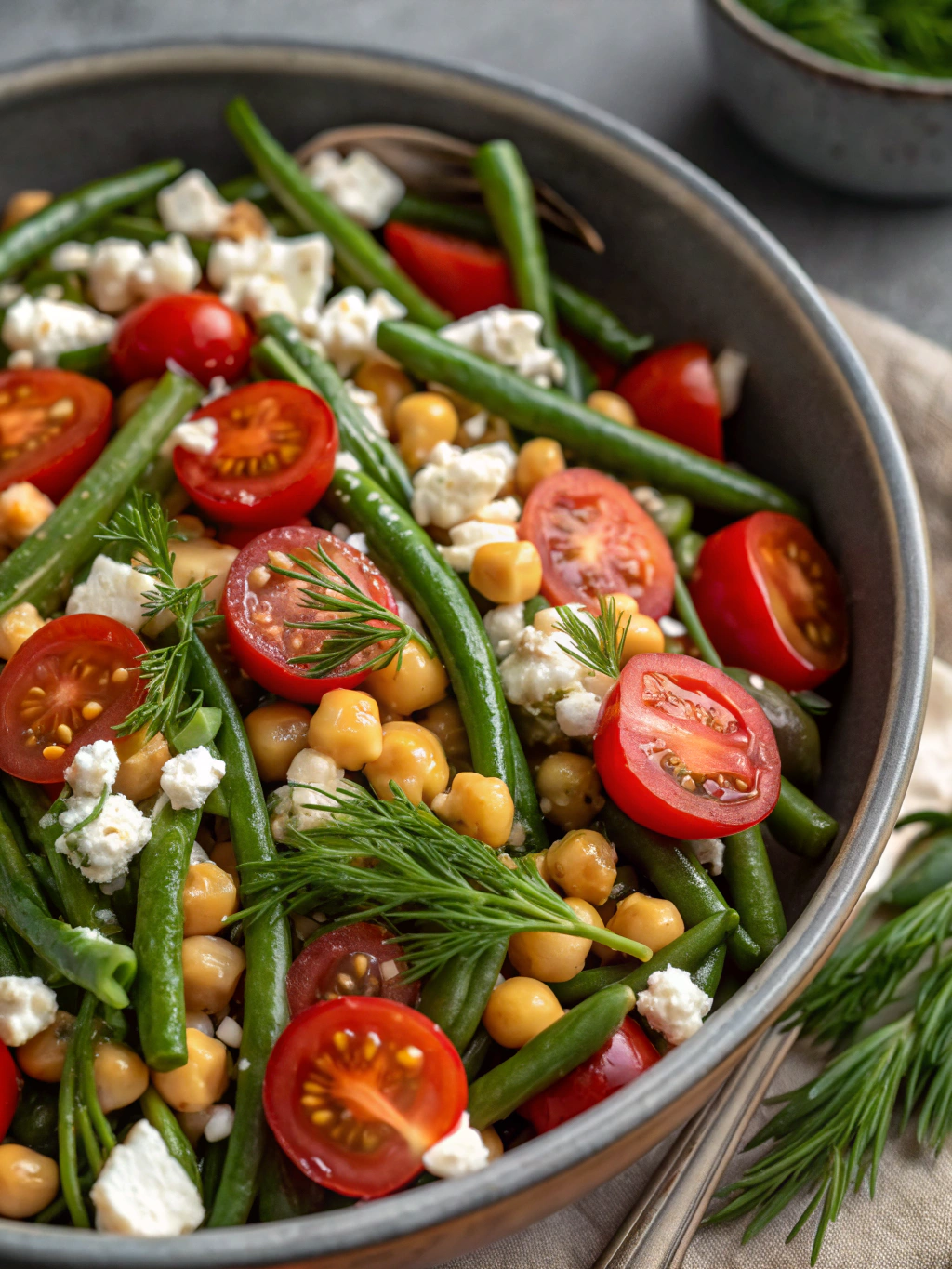 Tomato-Green Bean Salad With Chickpeas Feta and Dill Recipe