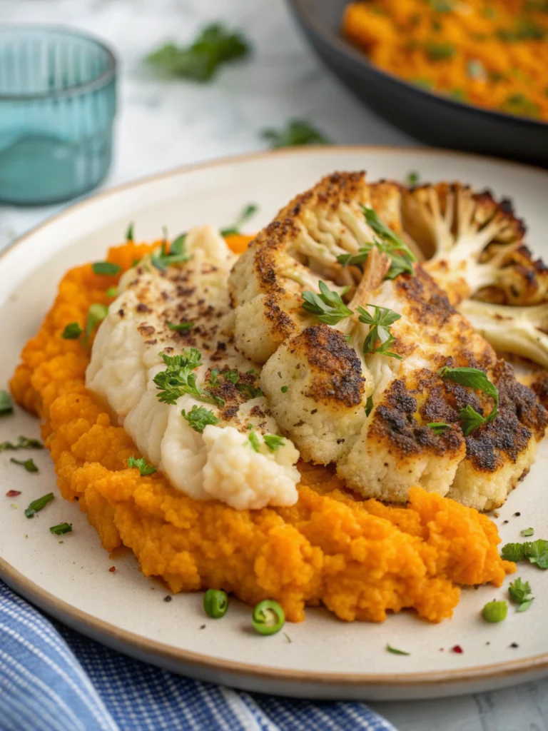 Vegan Cauliflower Steak & Mashed Sweet Potatoes