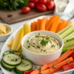 Vegetable crudités with a creamy dip (hummus+herbs)