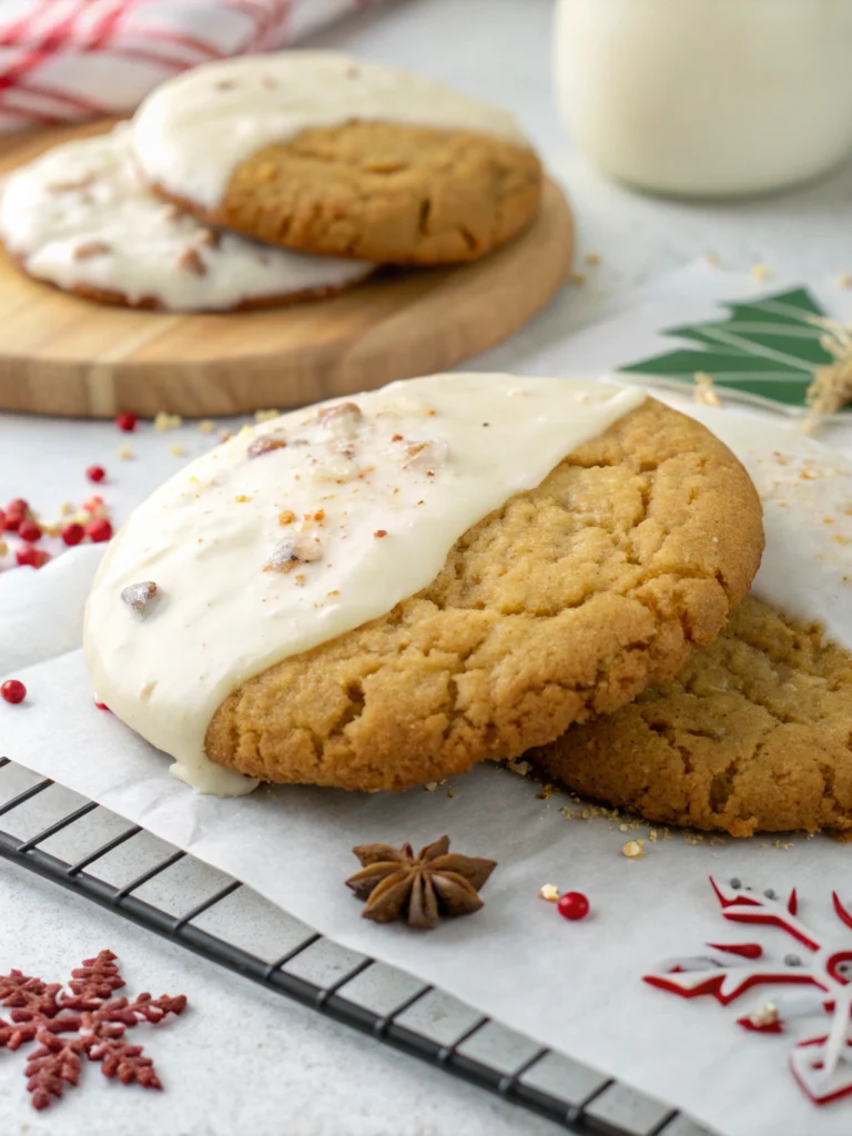 White Chocolate Dipped Chewy Maple Cookies for Christmas