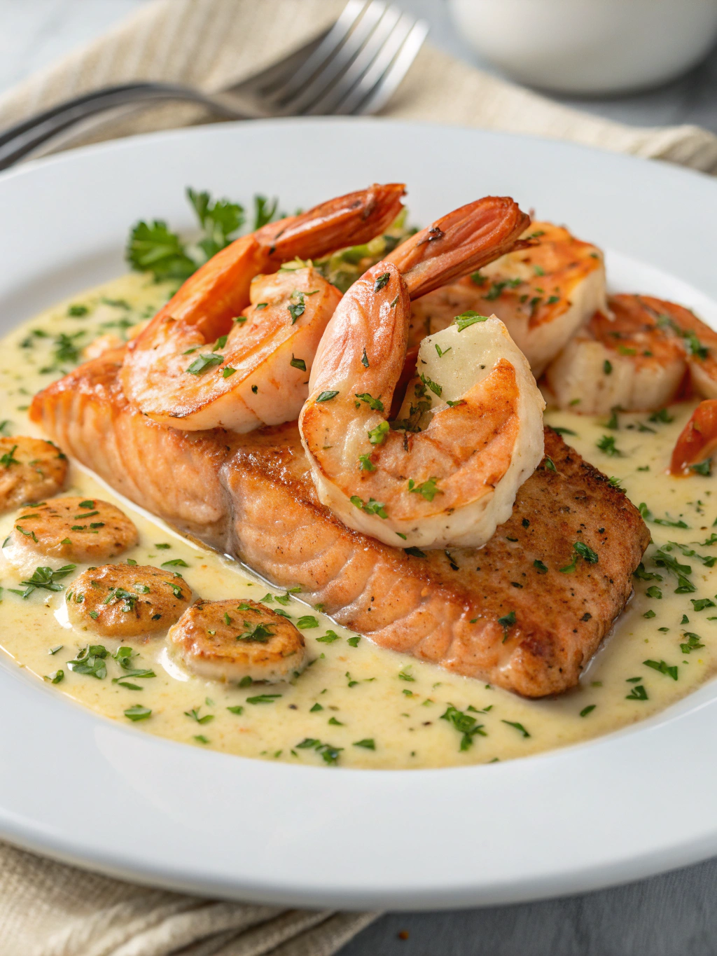 Cajun Shrimp and Salmon with Garlic Cream Sauce