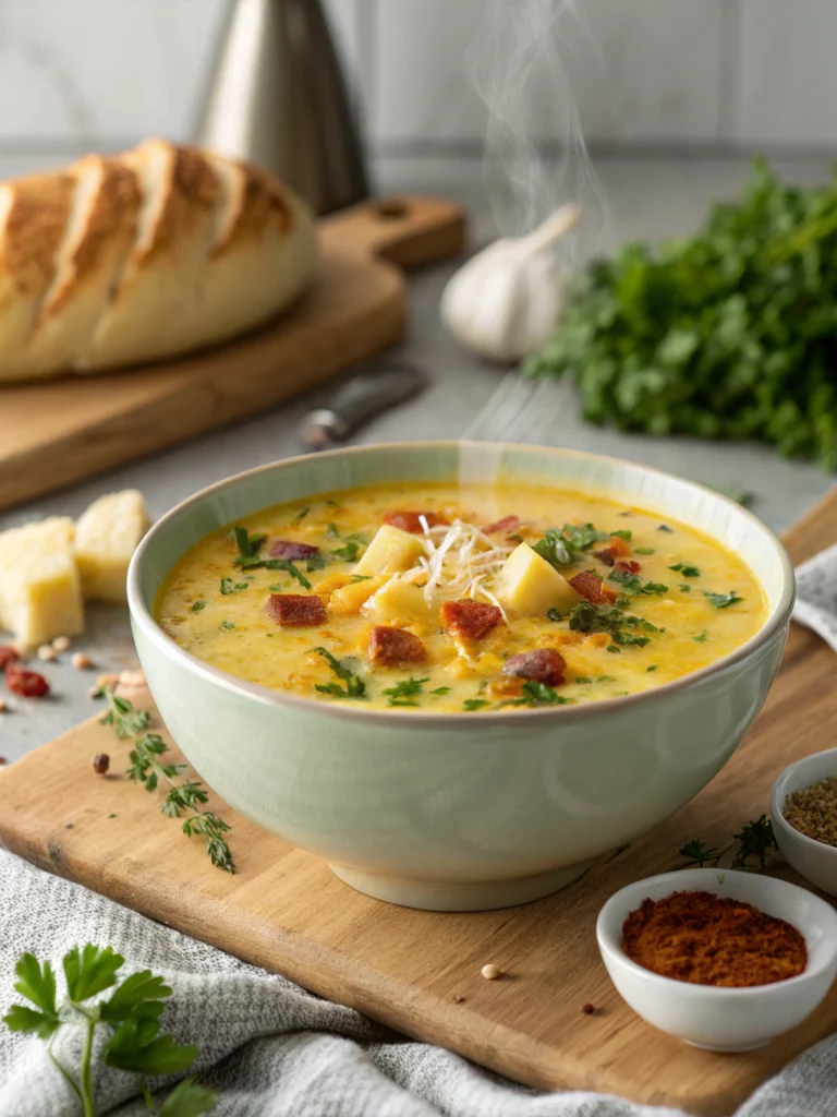 Cheddar Garlic Herb Potato Soup