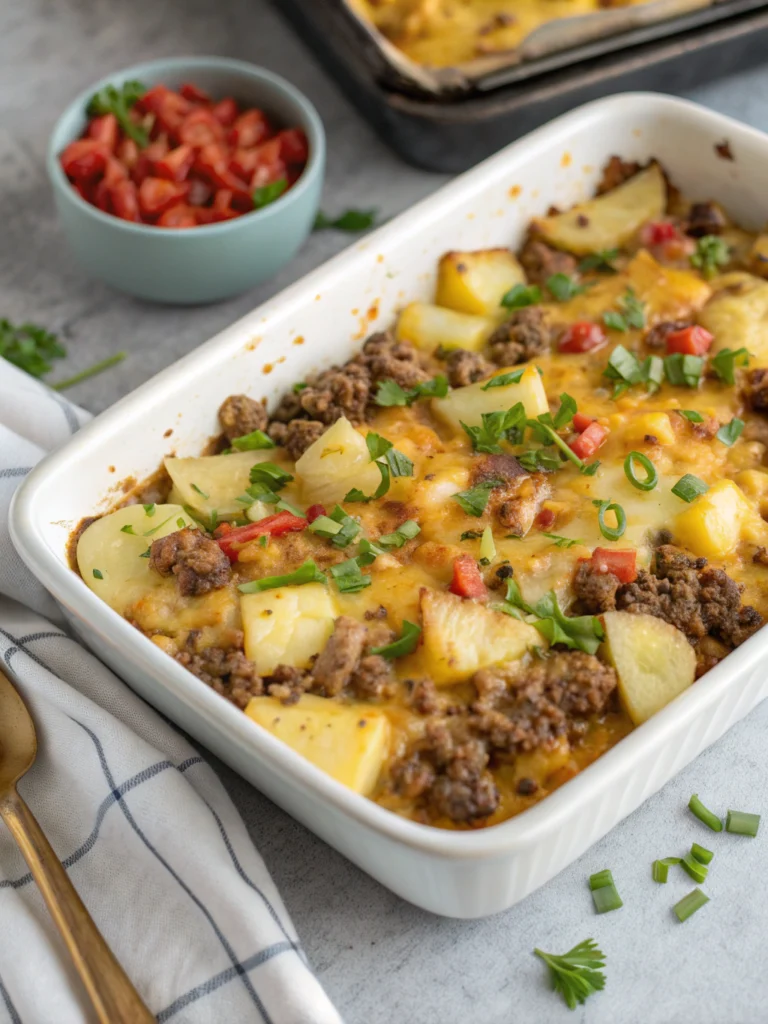 Cheesy Ground Beef & Potato Casserole (One-Pan Dinner!)