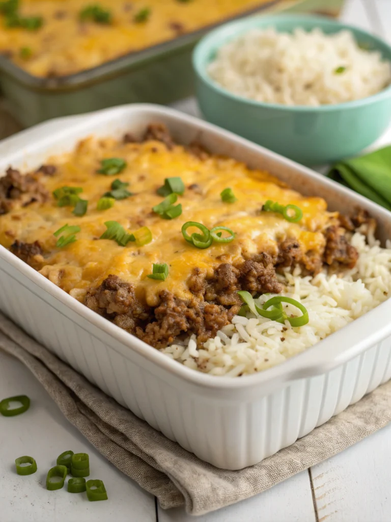 Cheesy Ground Beef and Rice Casserole