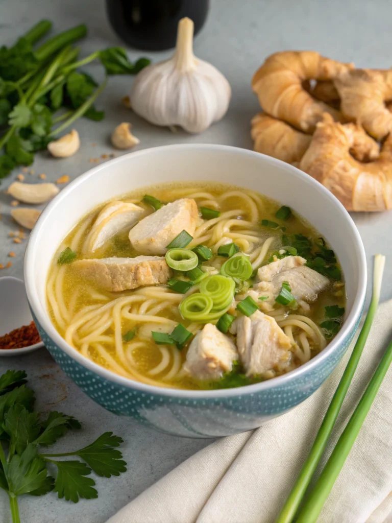 Classic Ginger Garlic Chicken Noodle Soup