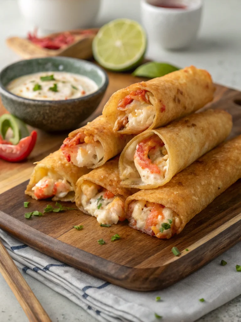 Crispy Crab And Shrimp Queso Taquitos