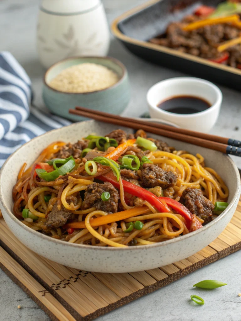 Easy Mongolian Ground Beef Noodles Recipe