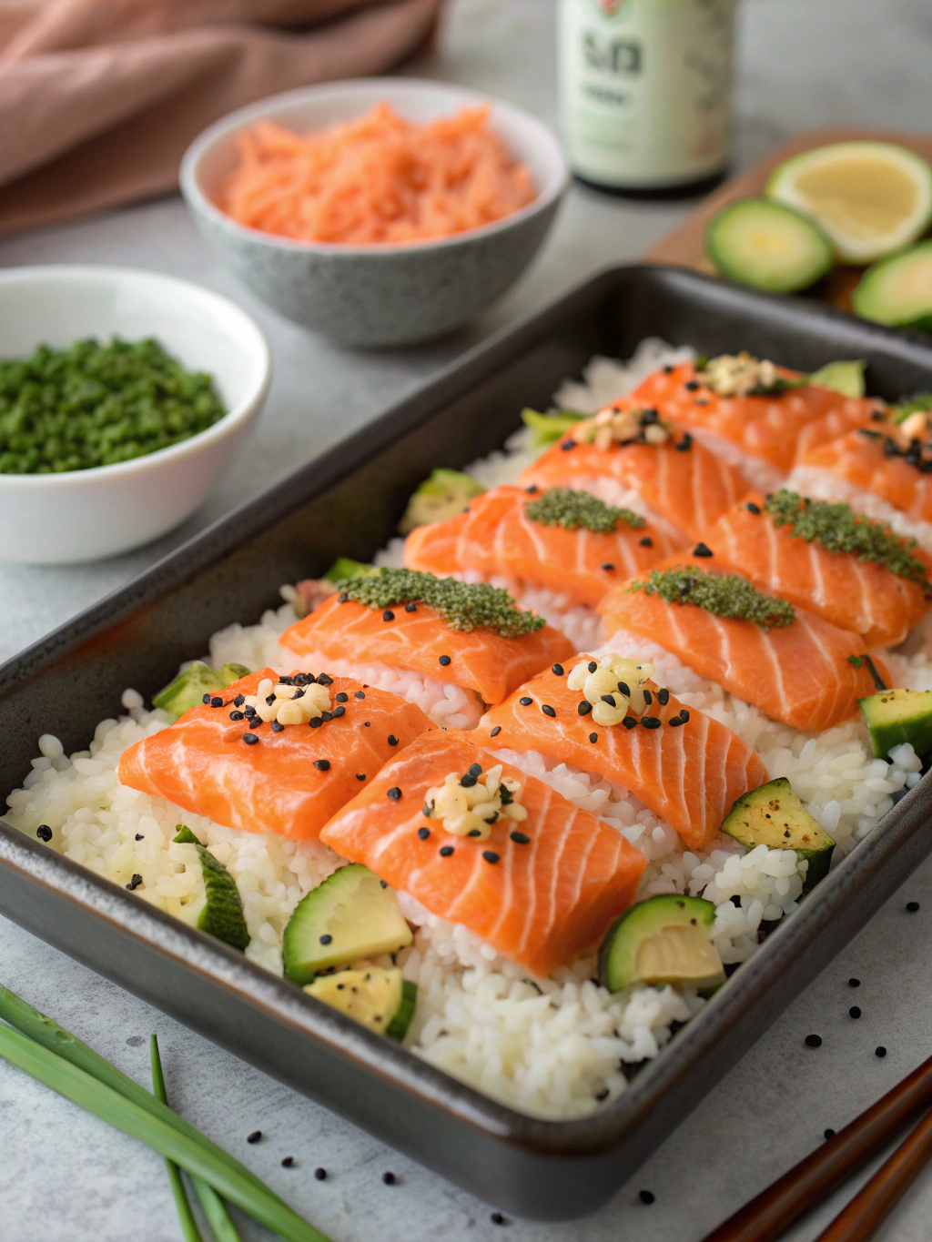 Easy Spicy Salmon Sushi Bake