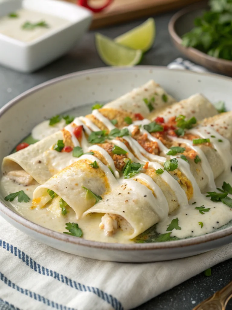 Easy White Chicken Enchiladas with Creamy White Sauce