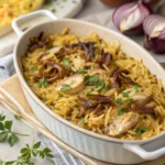 French Onion Chicken Orzo Casserole