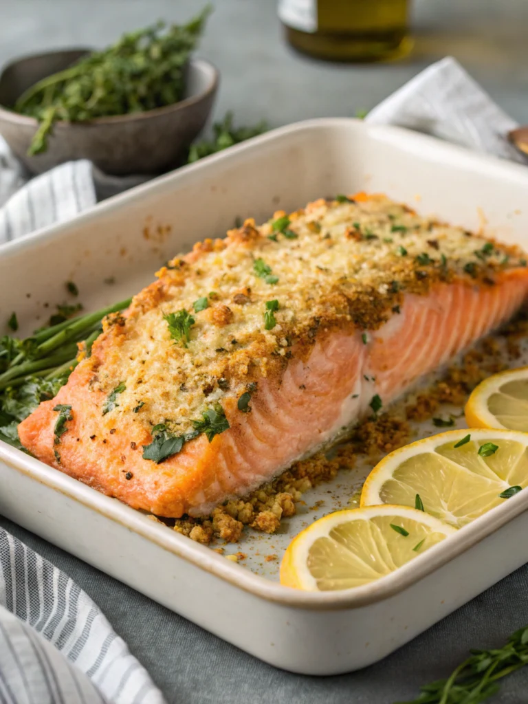Irresistibly Crispy Parmesan Salmon Bake