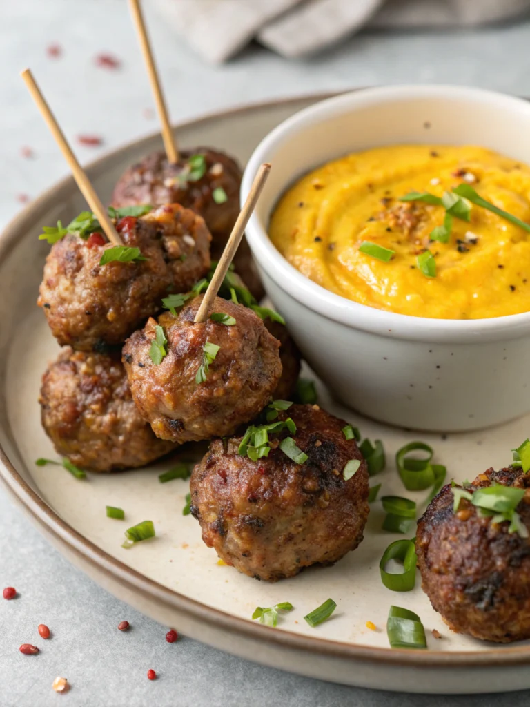 Korean BBQ Meatballs with Spicy Mayo Dip