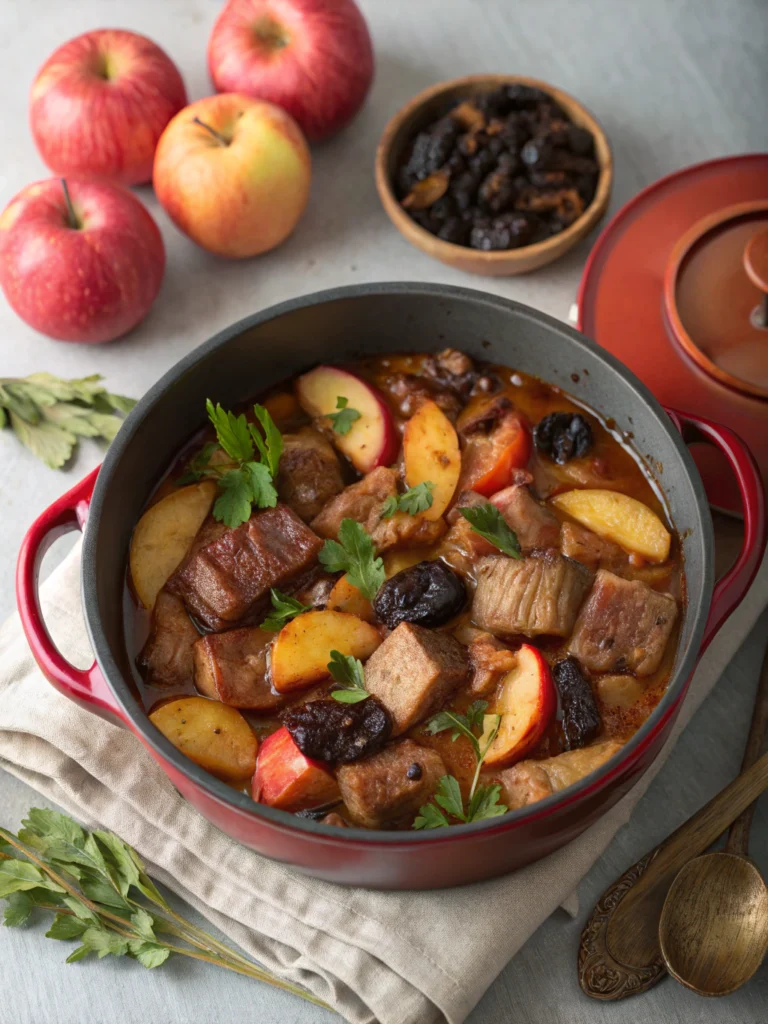 Pork Stew with Bacon, Apples and Prunes