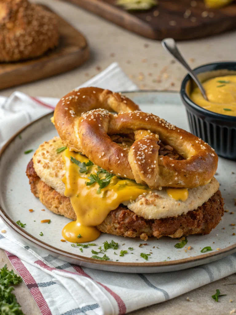 Pretzel Chicken with Mustard-Cheddar Sauce