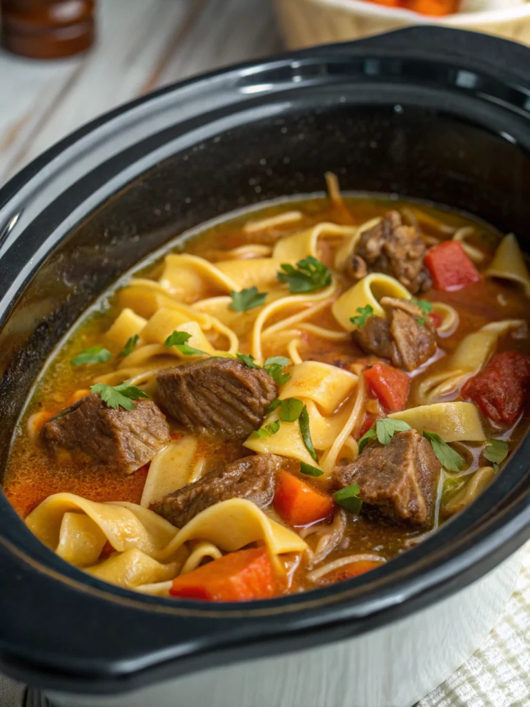 CROCKPOT BEEF AND NOODLES