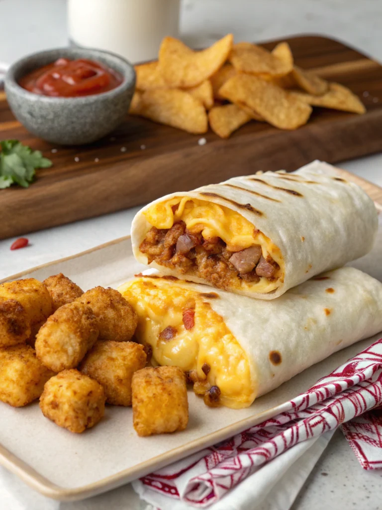 Cheesy Potato Burritos with Crispy Tater Tots