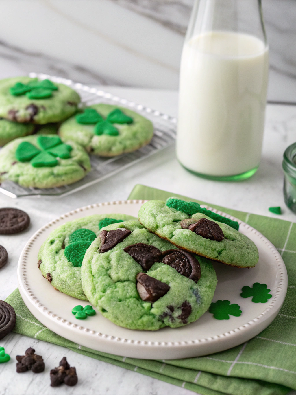 Chewy Soft Oreo Shamrock Shake Cookies
