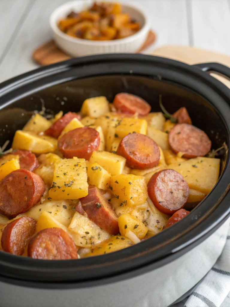 Crockpot Cheesy Potatoes and Kielbasa