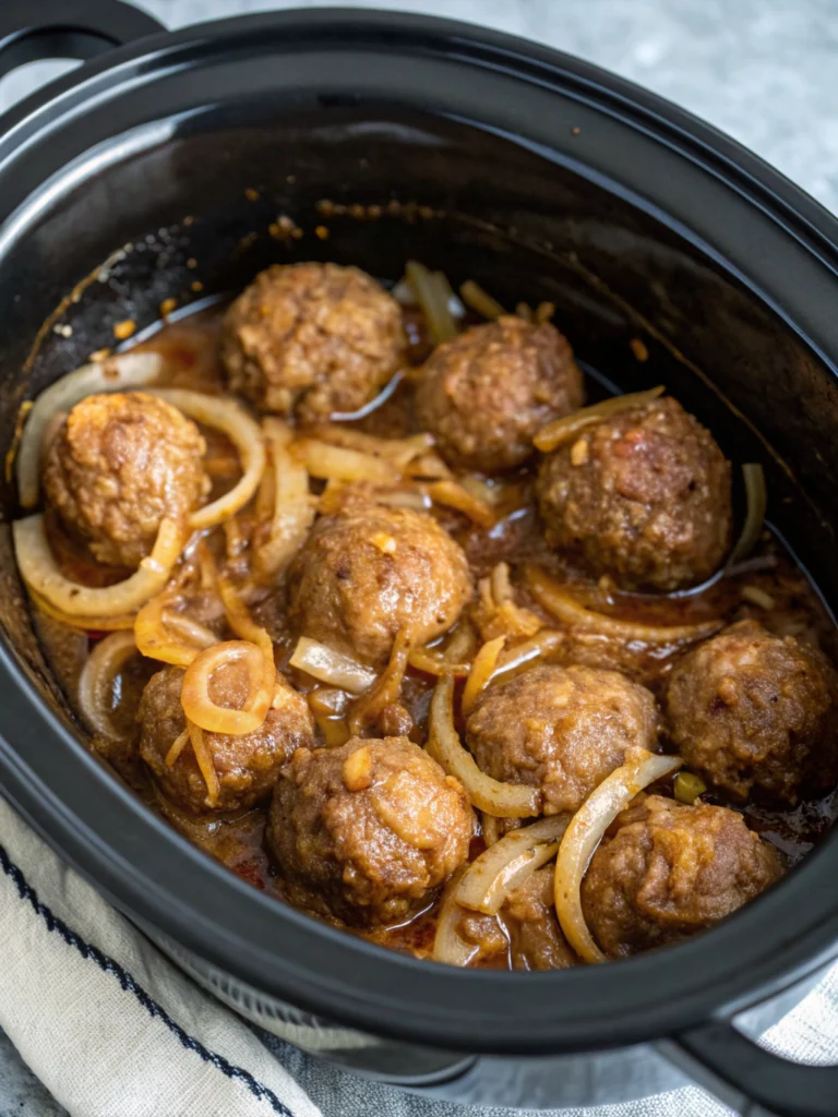 Crockpot French Onion Meatballs