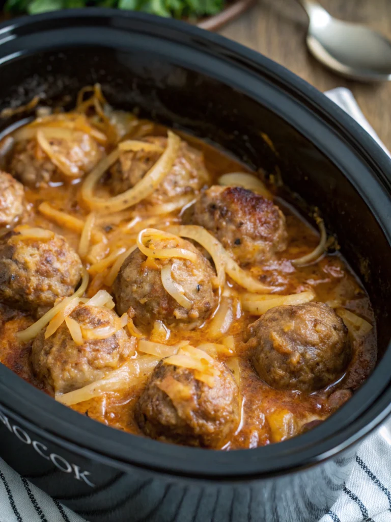 Crockpot French Onion Meatballs