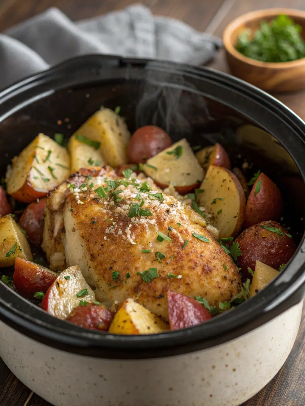 Garlic Parmesan Crockpot Chicken and Potatoes