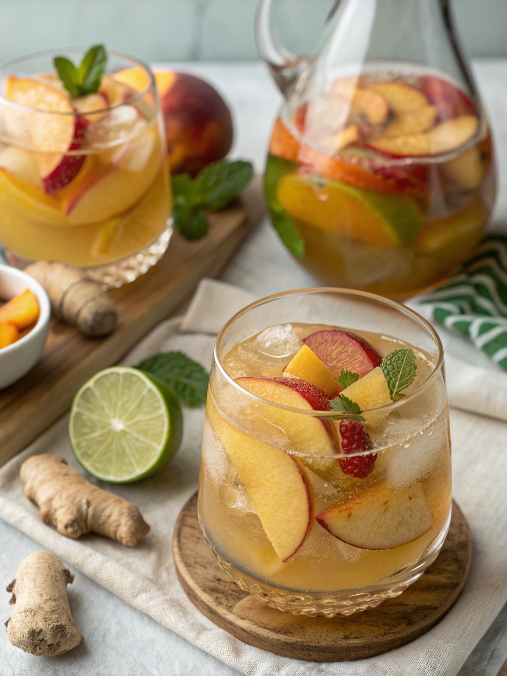 Ginger Peach Bourbon Punch with Lime