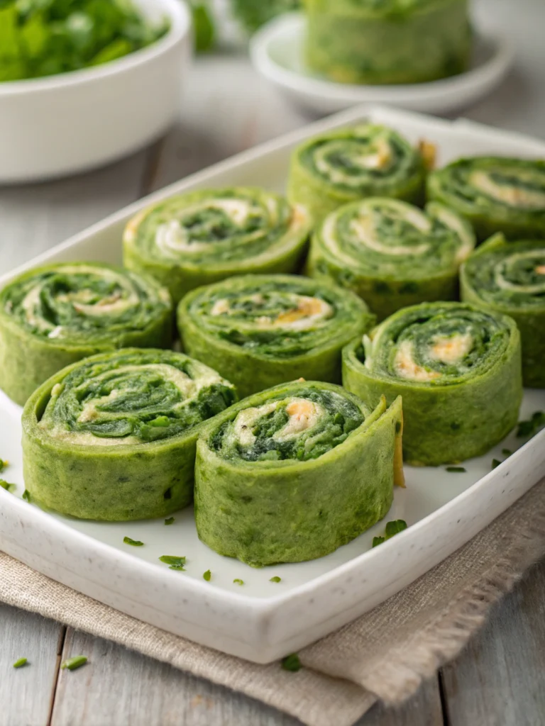 Green Spinach Dip Pinwheels for St. Patrick’s Day Appetizer