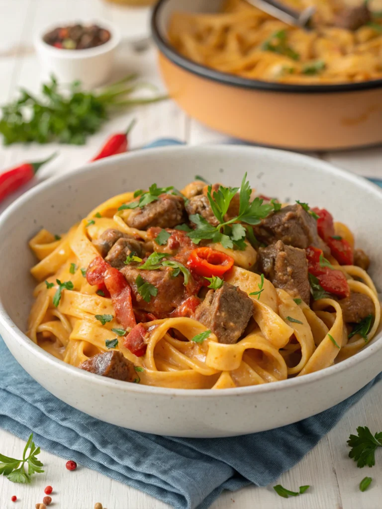 High Protein Creamy Beef Pasta