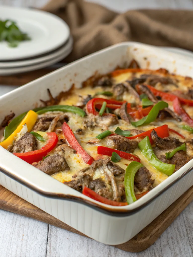 High Protein Low Carb Philly Cheesesteak Casserole Recipe