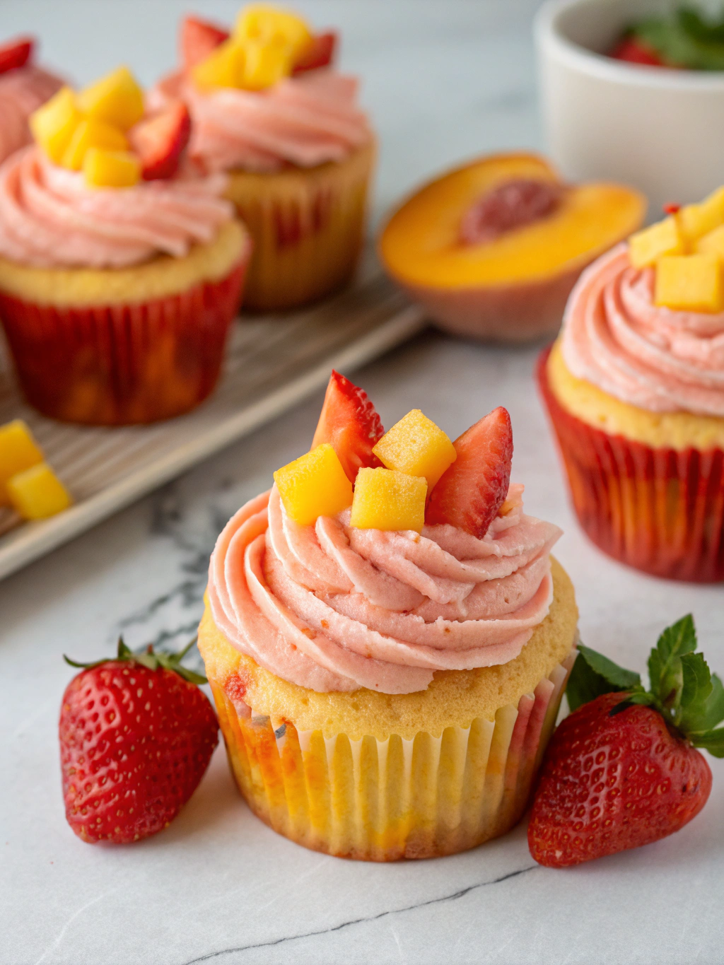 Mango Strawberry Sunset Cupcakes