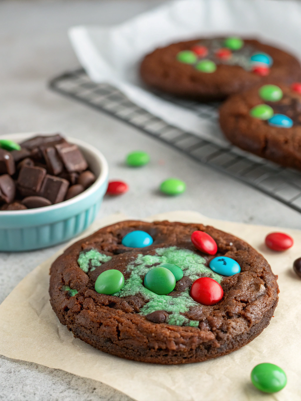 Mint M&M Brownie Cookies