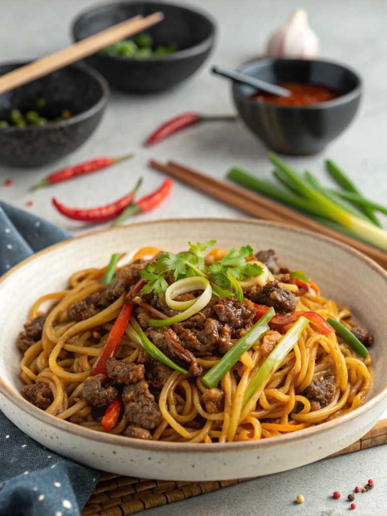 Mongolian Ground Beef Noodles Recipe