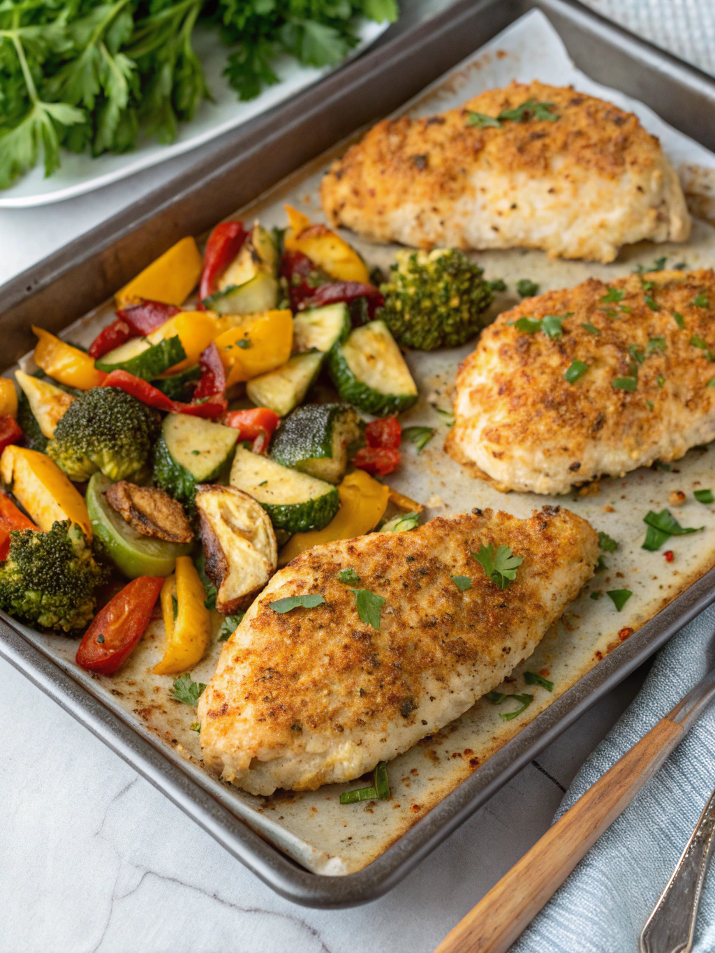 Parmesan Crusted Chicken Sheet Pan Dinner