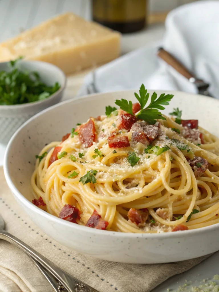 Salty Creamy Carbonara Pasta Without Alcohol