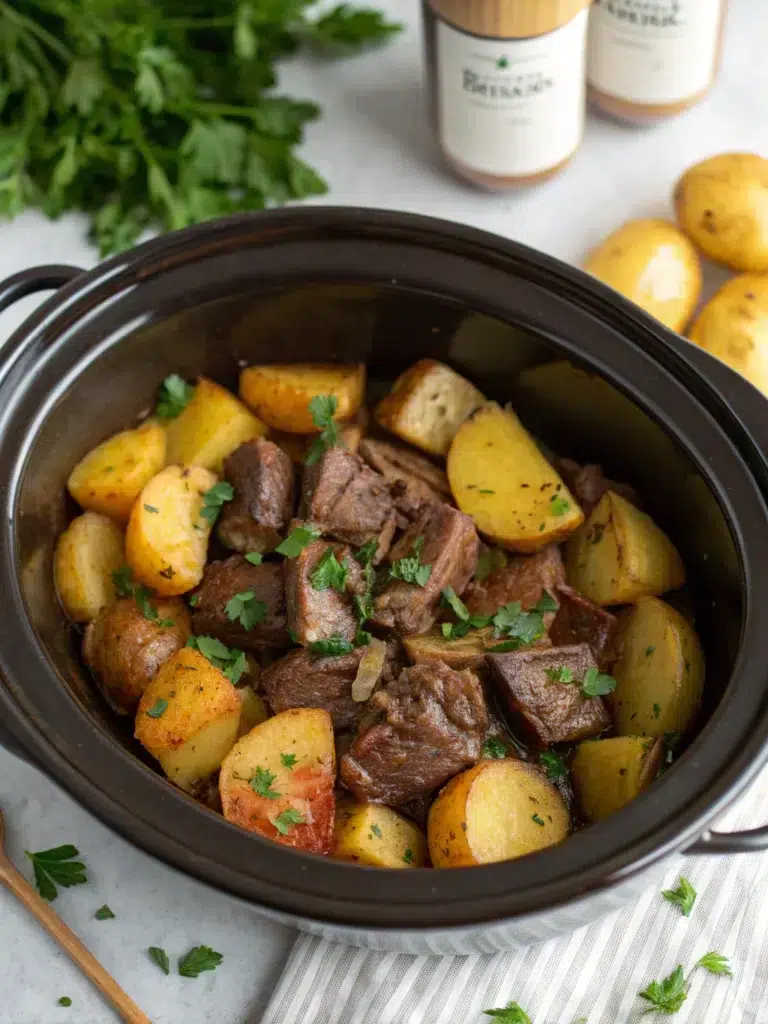 Slow Cooker Garlic Butter Beef with Potatoes