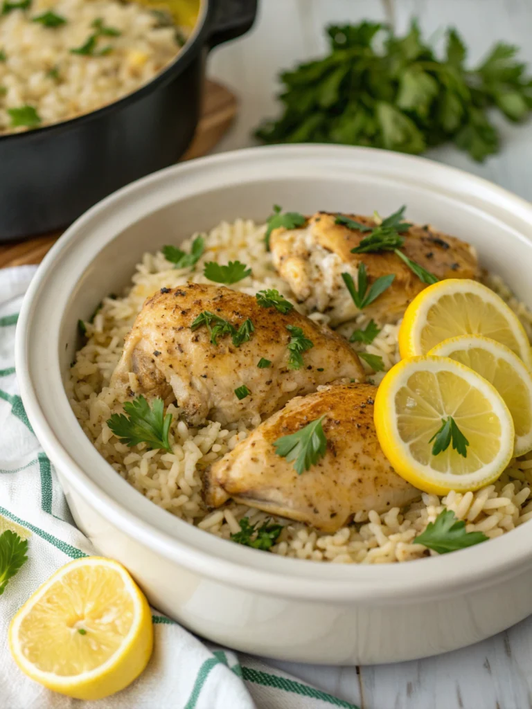 Slow Cooker Lemon Herb Chicken and Rice