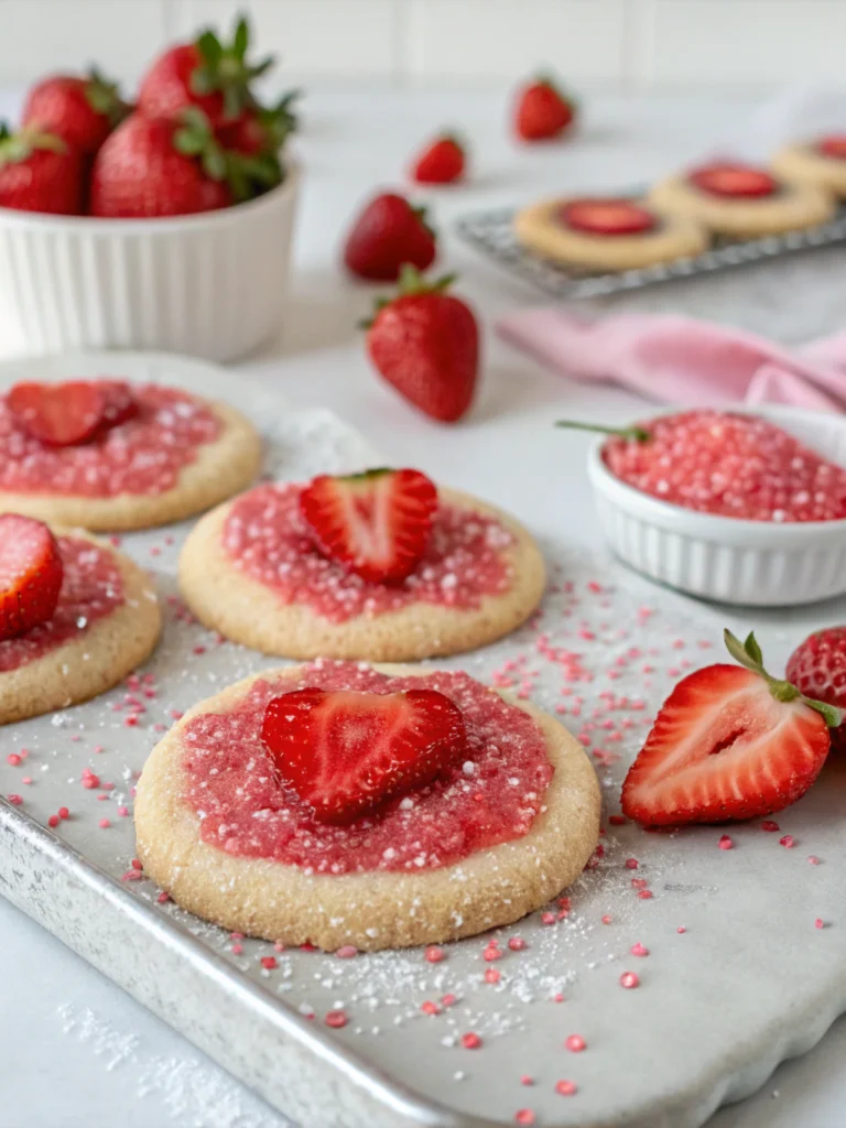 Strawberry Sugar Cookies with Sparkling Strawberry Sugar