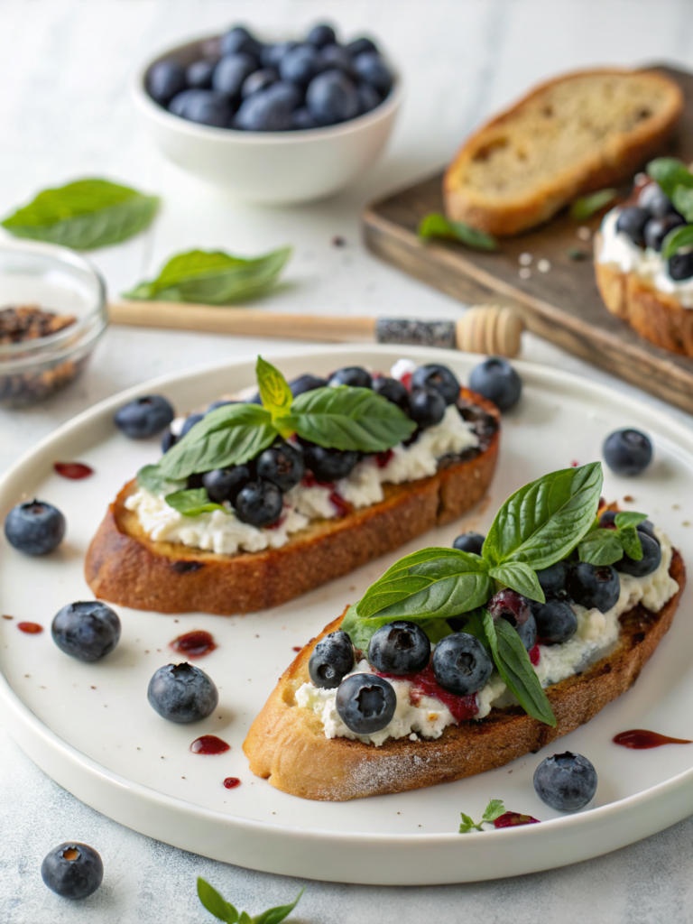 Basil Blueberry Ricotta Bruschetta