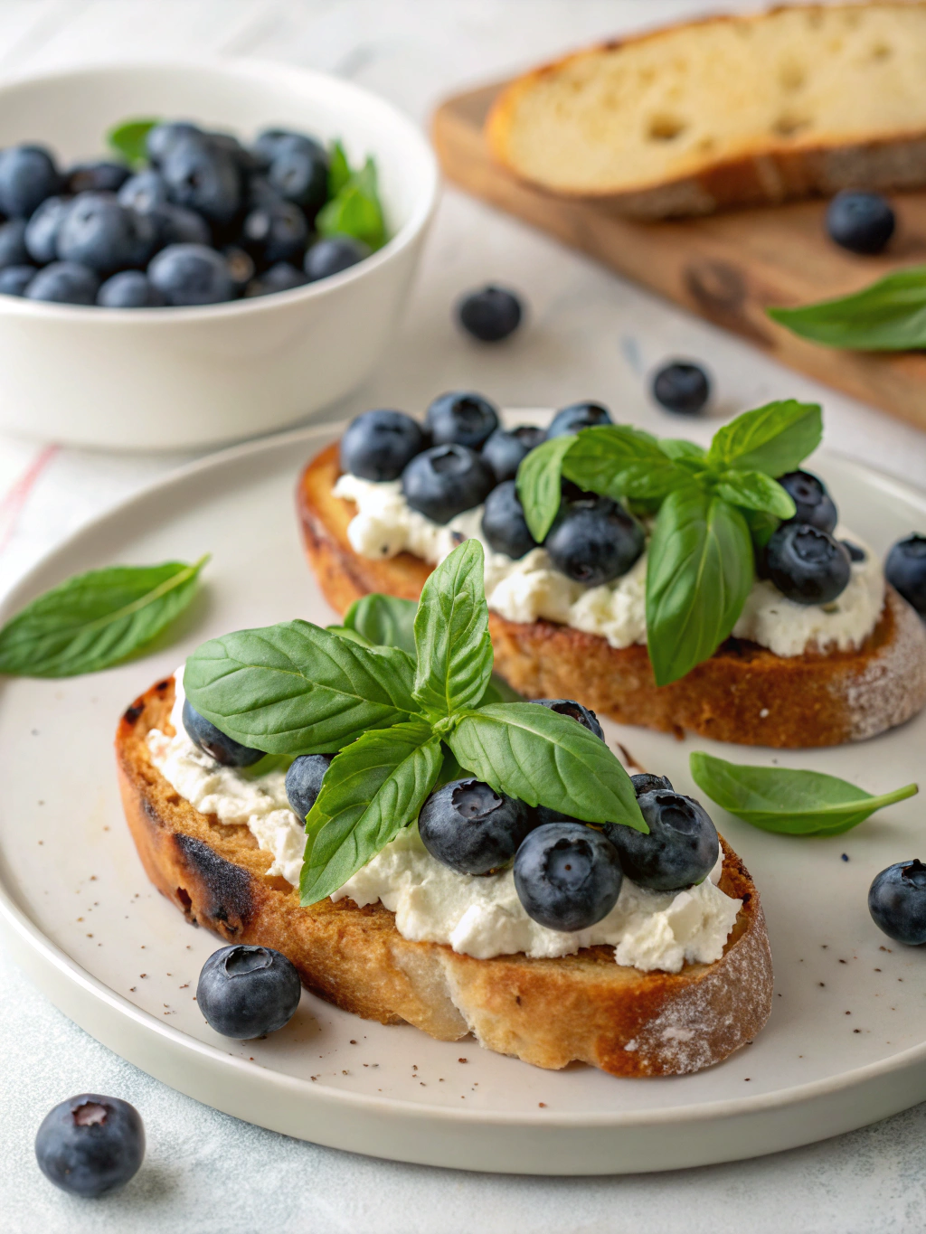 Basil Blueberry Ricotta Bruschetta